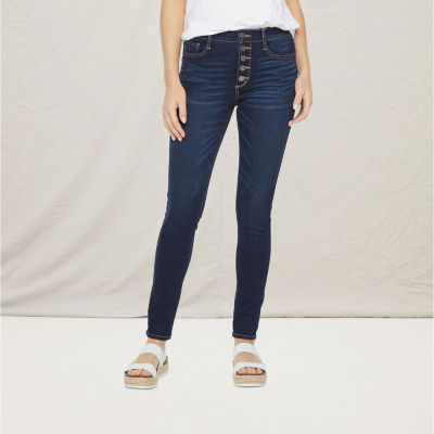 high rise button jeans