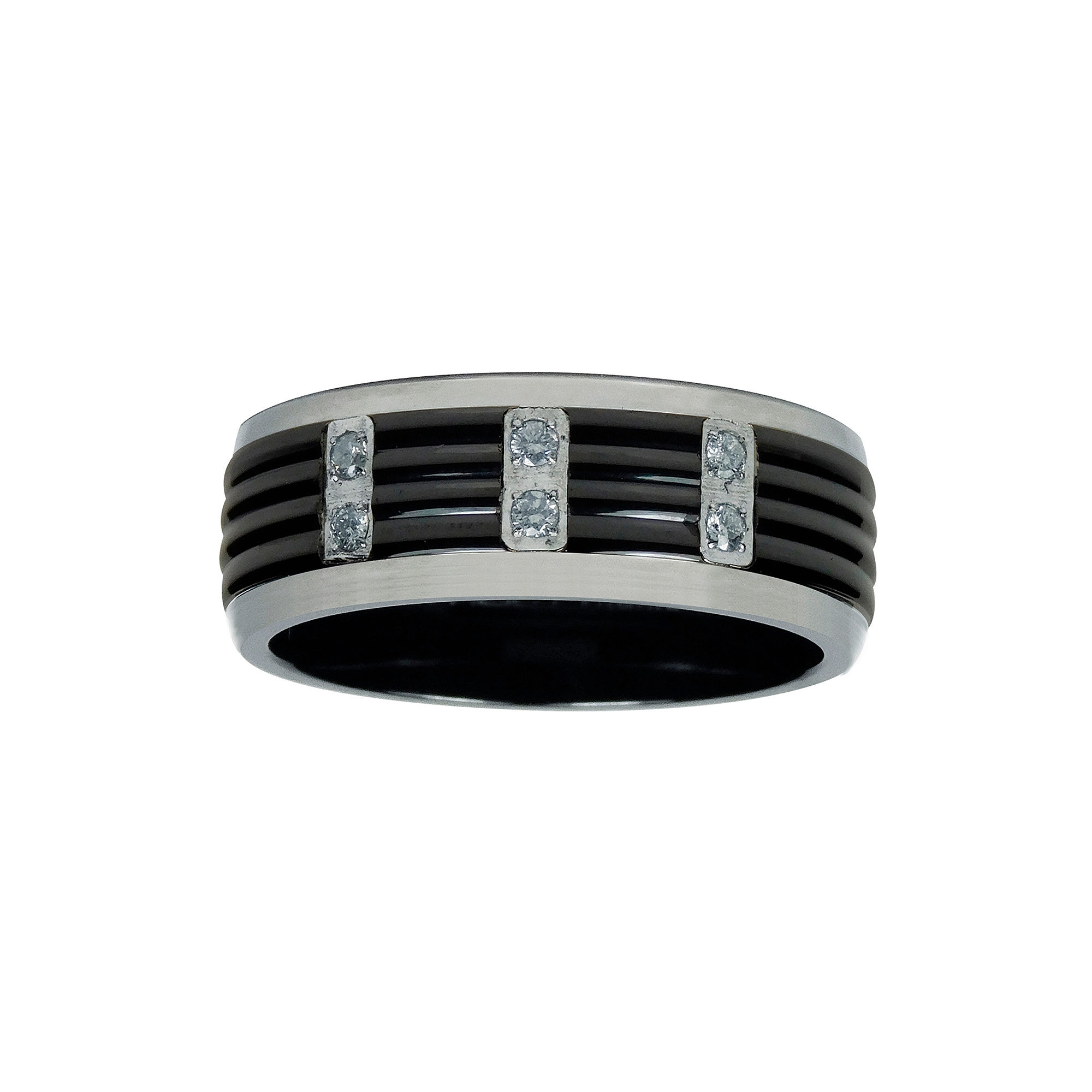 Mens 1\/8 C.T. TW. Diamond Black Titanium Wedding Band