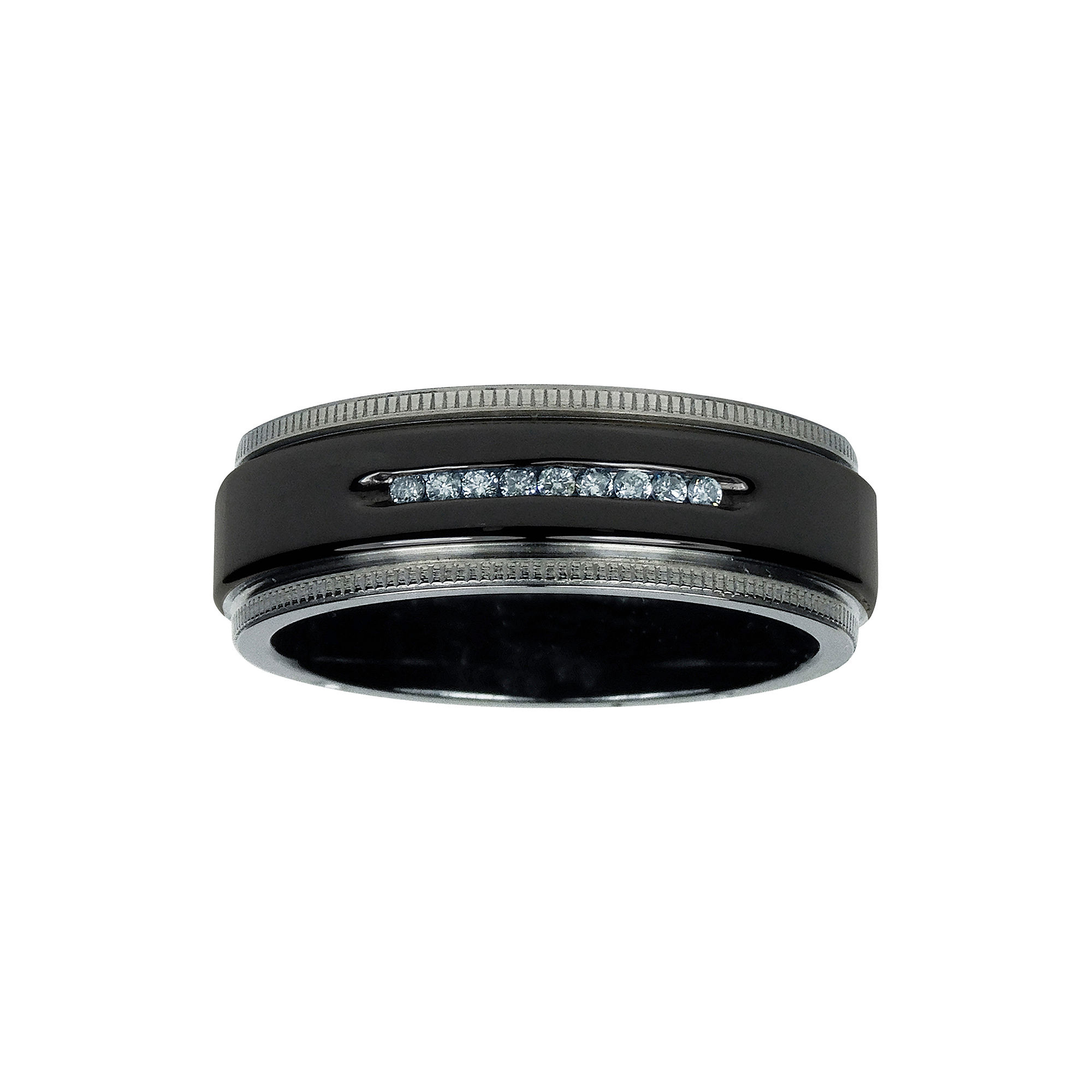 Mens 1\/10 C.T. TW. Diamond Black Titanium Wedding Band