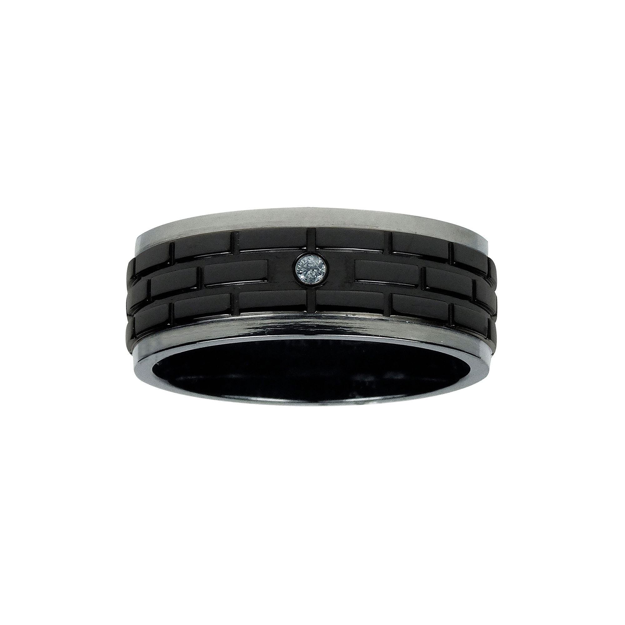 Mens 8mm Diamond Accent Black Titanium Wedding Band