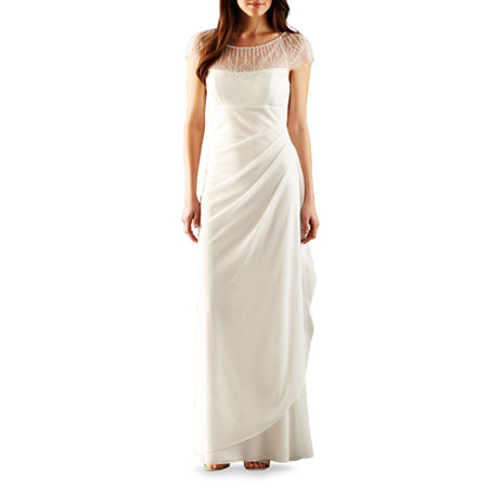 dj jaz cap sleeve beaded neck evening gown