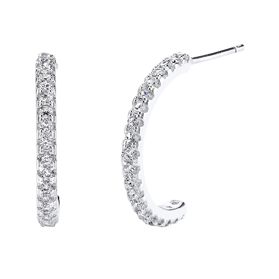 Bridge Jewelry Pure Silver Plated Cubic Zirconia Semi Circle Hoop Earrings