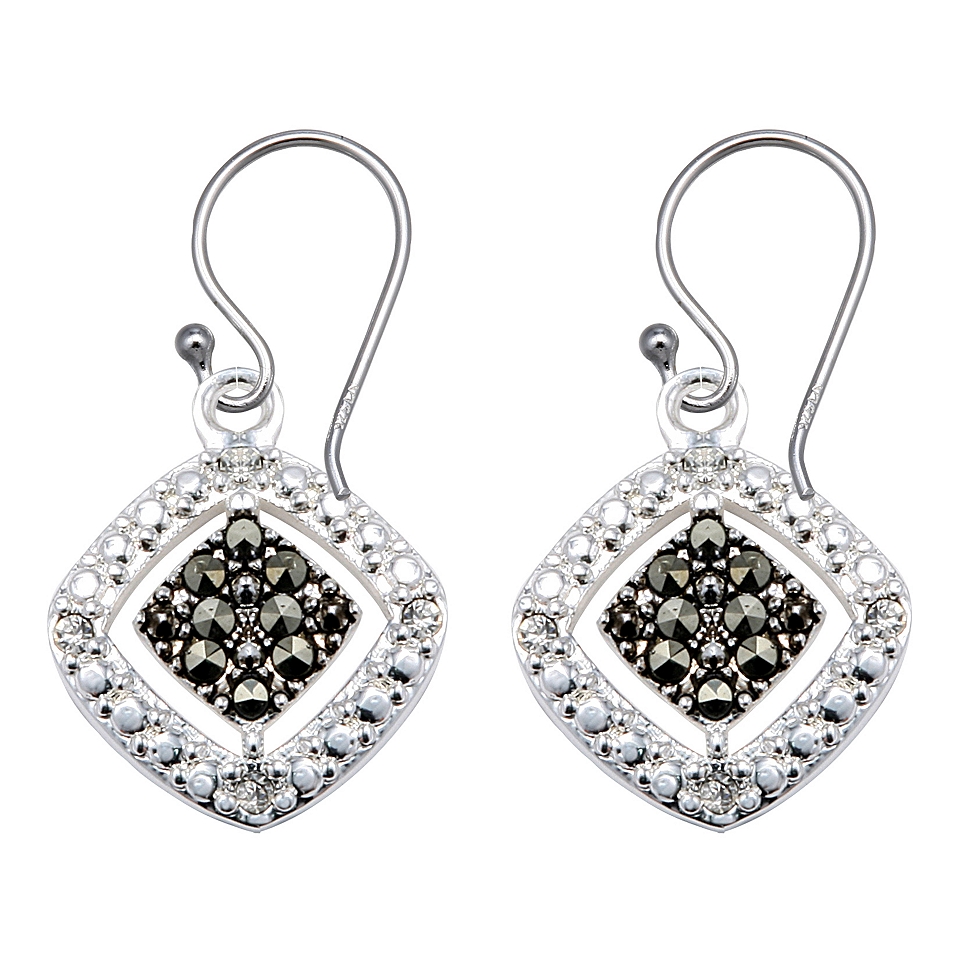 Bridge Jewelry Pure Silver Plated Marcasite & Cubic Zirconia Drop Earrings