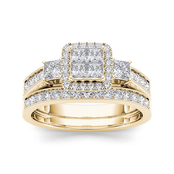 1 CT. T.W. Diamond Cluster 10K Yellow Gold Bridal Ring Set JCPenney