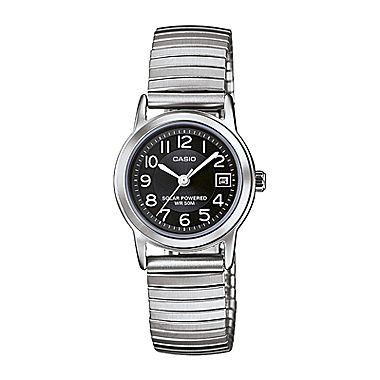 Casio® Womens Black Dial Stainless Steel Expansion