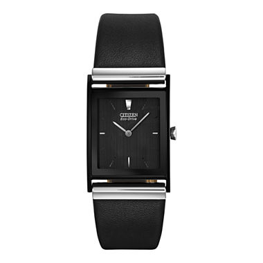 Citizen Eco Drive Mens Rectangular Black Leather Strap Watch BL6005 01E