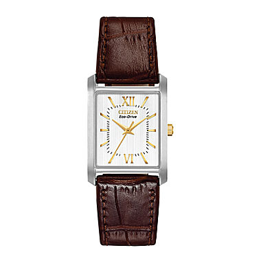 Citizen® Eco-Drive® Pairs Womens Rectangular Dial Leather