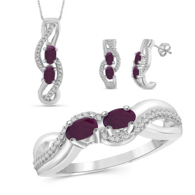 Sterling Silver Rhodium-plated & Glass Filled Ruby Circle Pendant 