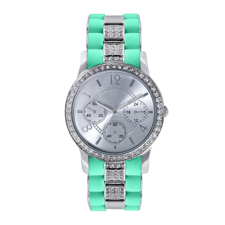 Womens Crystal Accent Alloy and Silicone Bracelet Watch, Blue
