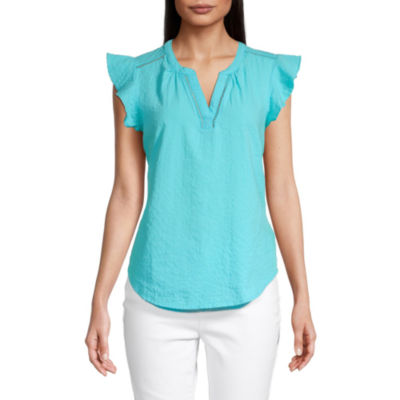 liz claiborne womens split crew neck short sleeve blouse