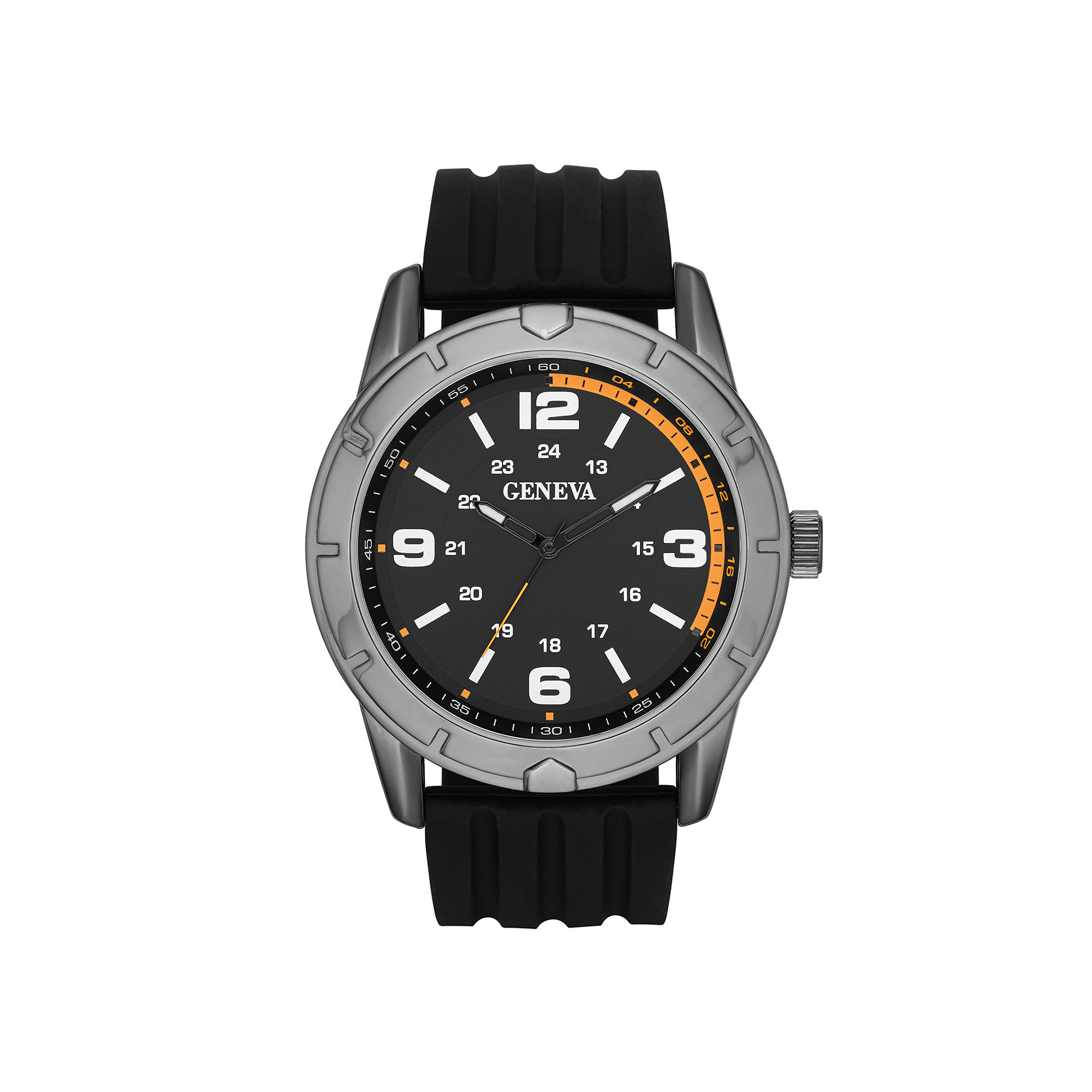 Mens Black Silicone Strap Watch