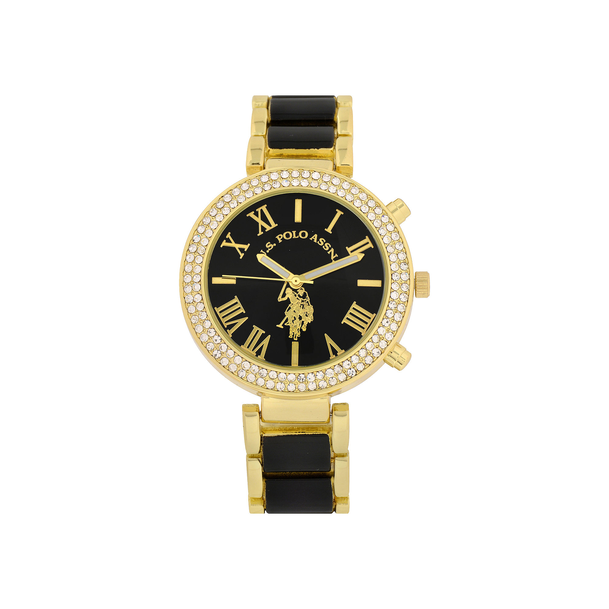 UPC 030506372646 product image for U.S. Polo Assn. Womens Black & Gold-Tone Stone Bezel Bracelet Watch | upcitemdb.com