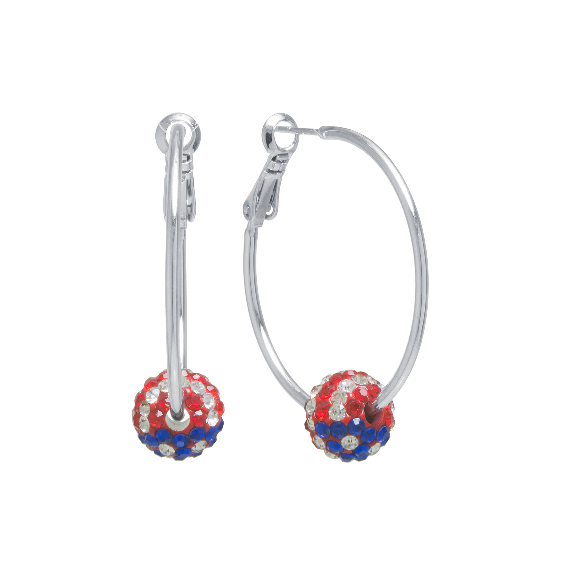 Crystal Sophistication Red, White & Blue Crystal Ball Hoop Earrings