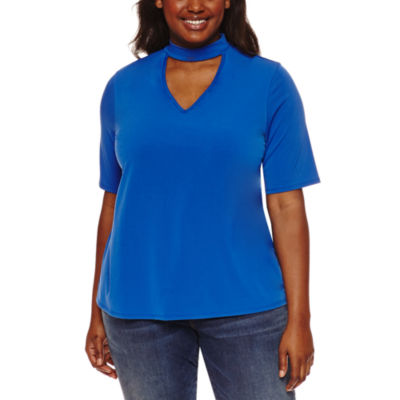 Boutique + Elbow Sleeve Choker Neck T-Shirt-Plus