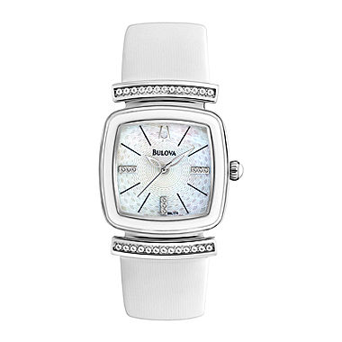 Bulova® Womens Mother-of-Pearl Dial Leather Strap Watch