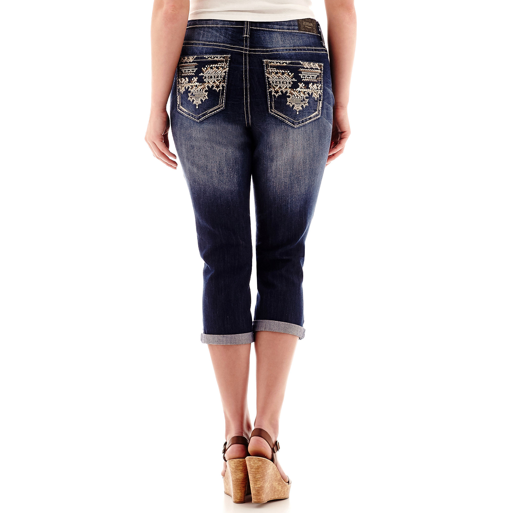 ZCO Embellished Pocket Denim Capris â€“ Plus