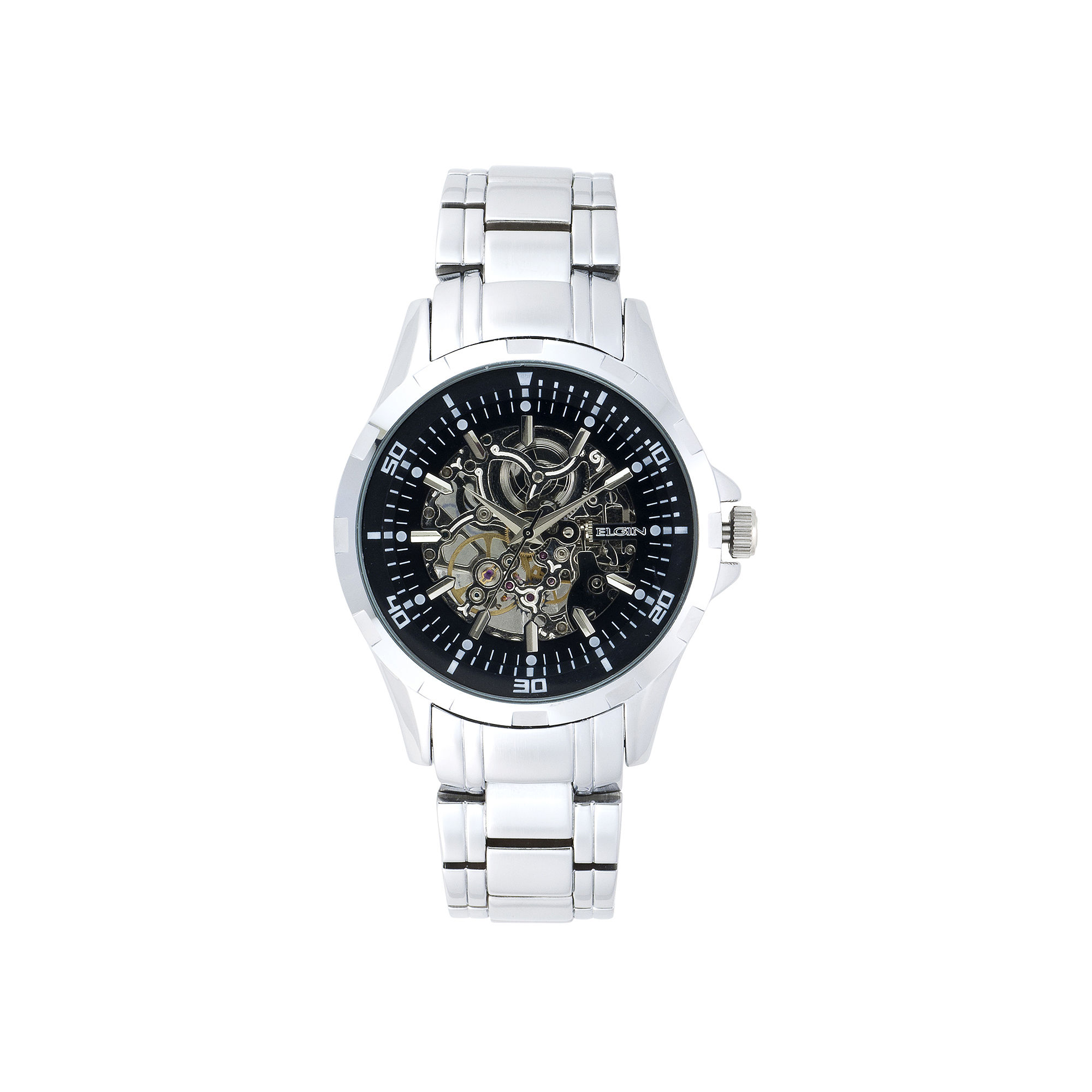 UPC 049353740263 product image for Elgin Mens Skeleton Silver-Tone Bracelet Watch | upcitemdb.com
