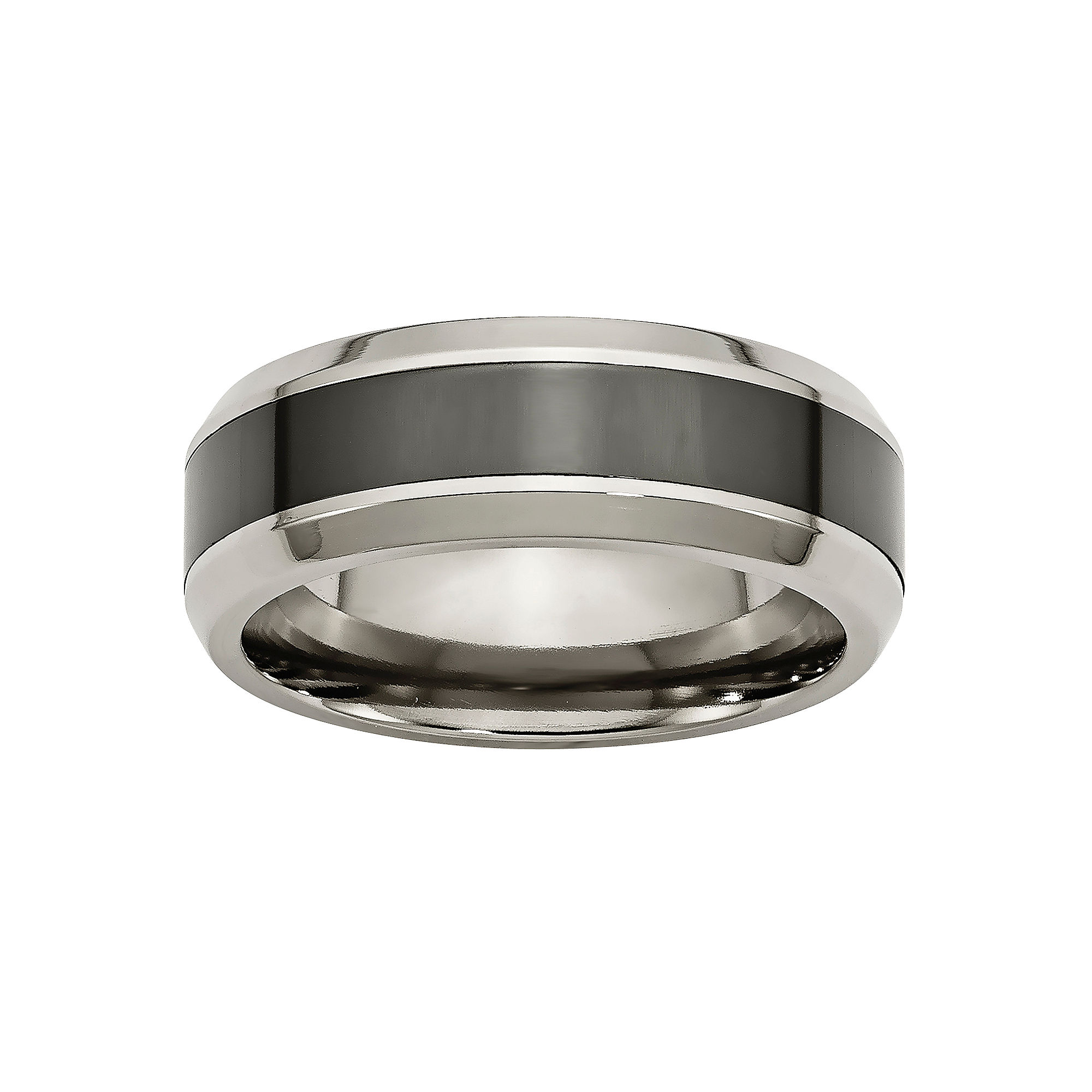 Mens 7.5Mm Titanium & Black Ceramic Wedding Band