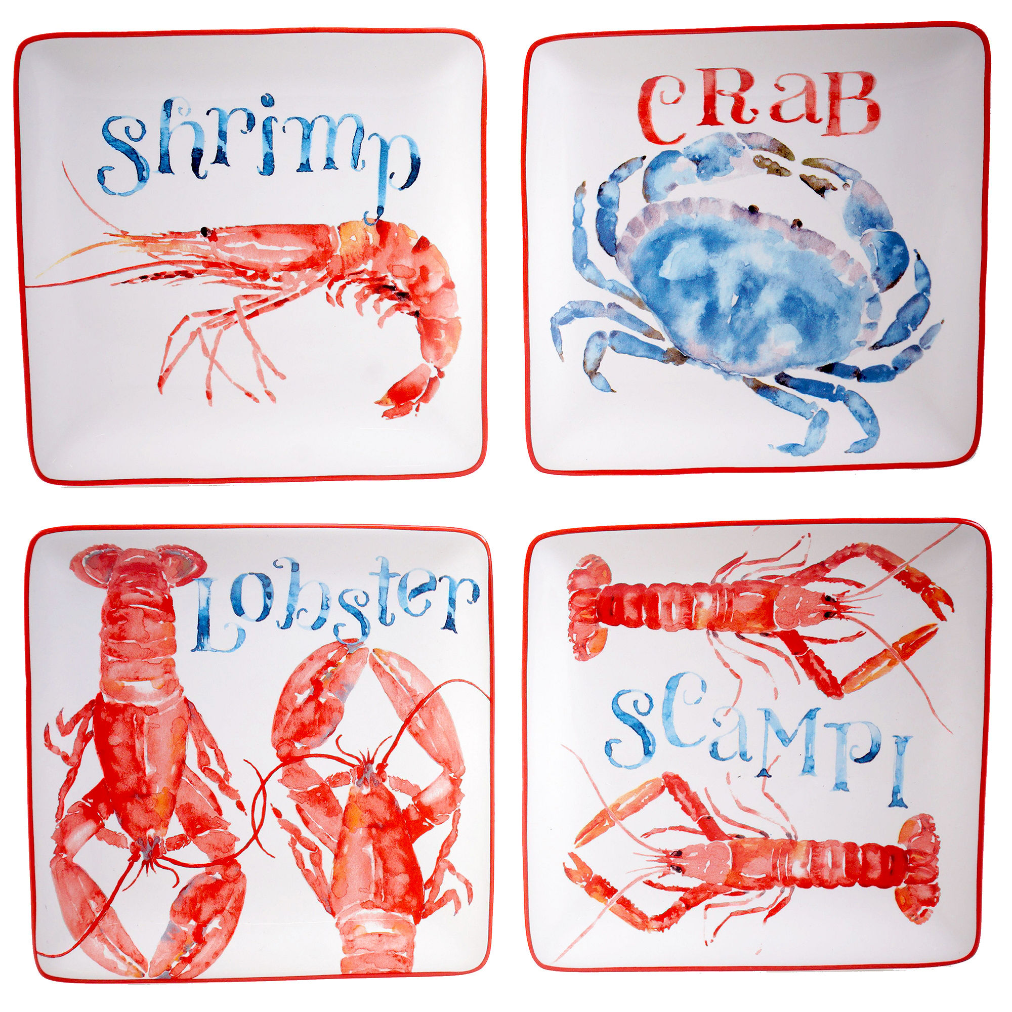 Certified International Beach House Kitchen Set Of 4 Canape Plates