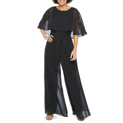 Danny & Nicole Short Sleeve Popover Dot Print Belted Jumpsuit, Color: Black Ivory - JCPenney