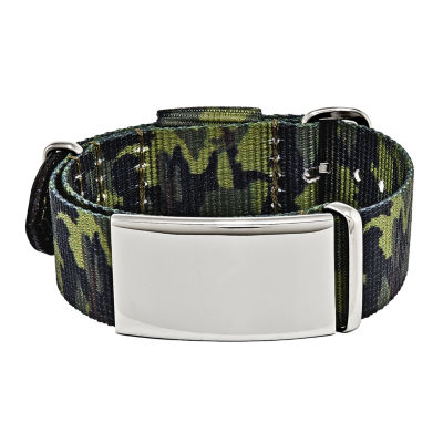 10 Inches Mens Stainless Steel Green Camo Fabric Band Adjustable ID Bracelet