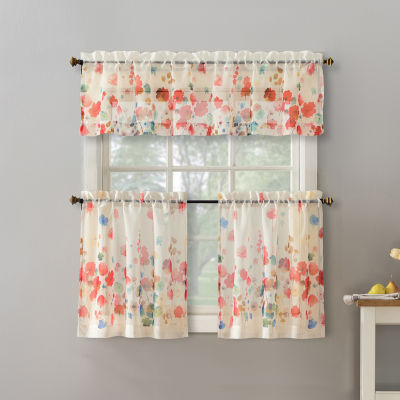 No 918 Rosalee 3 Pc Rod Pocket Kitchen Curtain Set Color Poppy