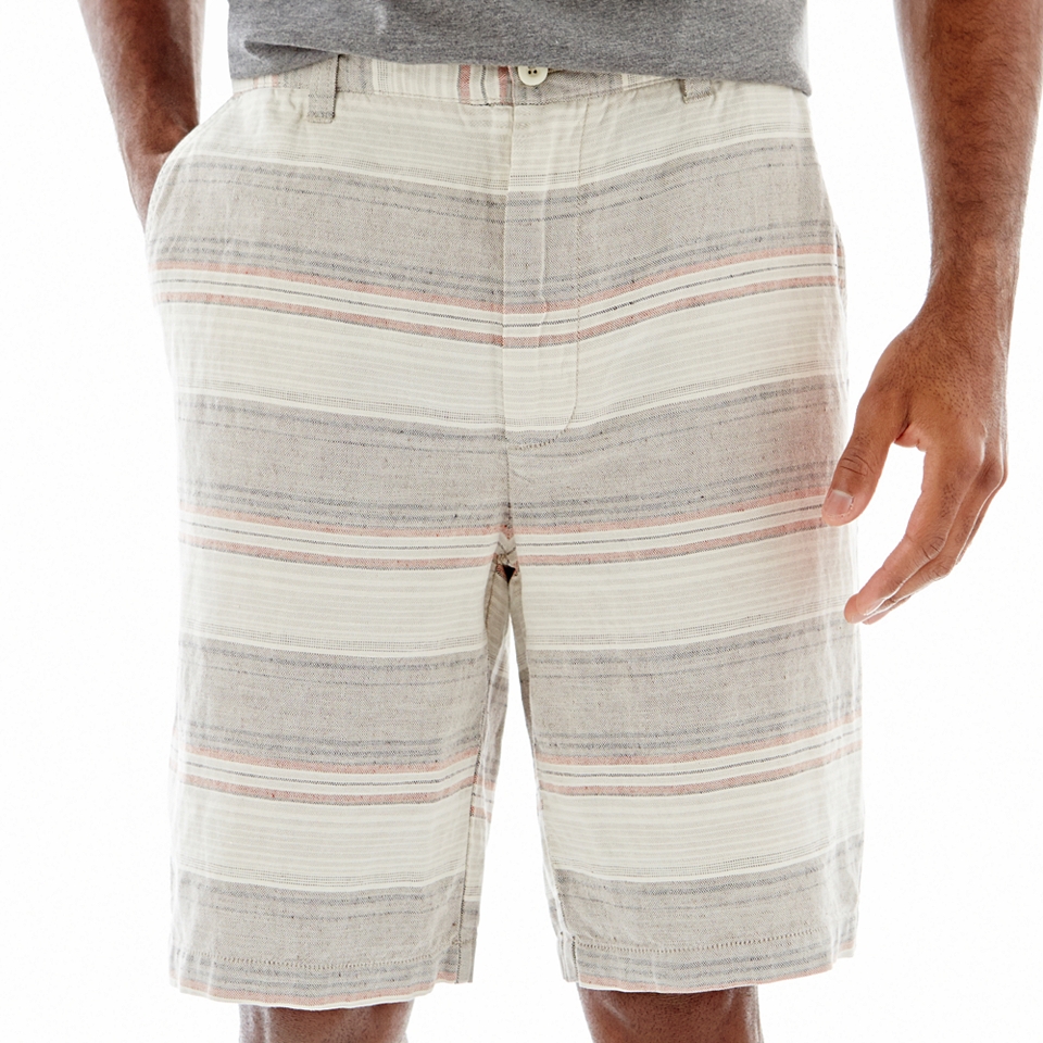 St. Johns Bay Linen Shorts, Taupe Stripe, Mens