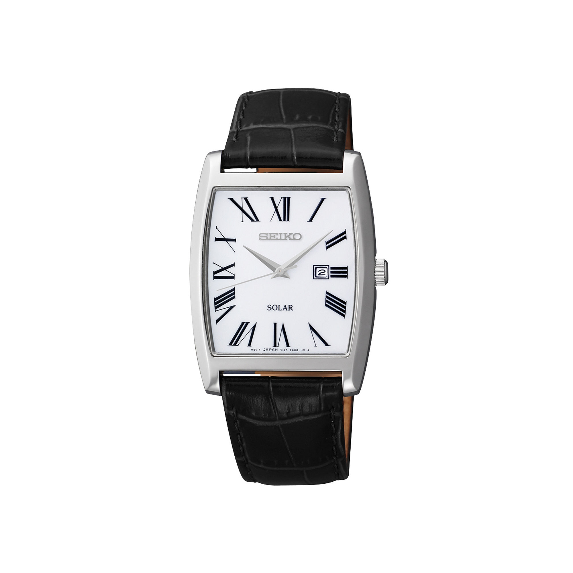 UPC 029665162410 product image for Seiko Mens Black Leather Strap Solar Dress Watch | upcitemdb.com