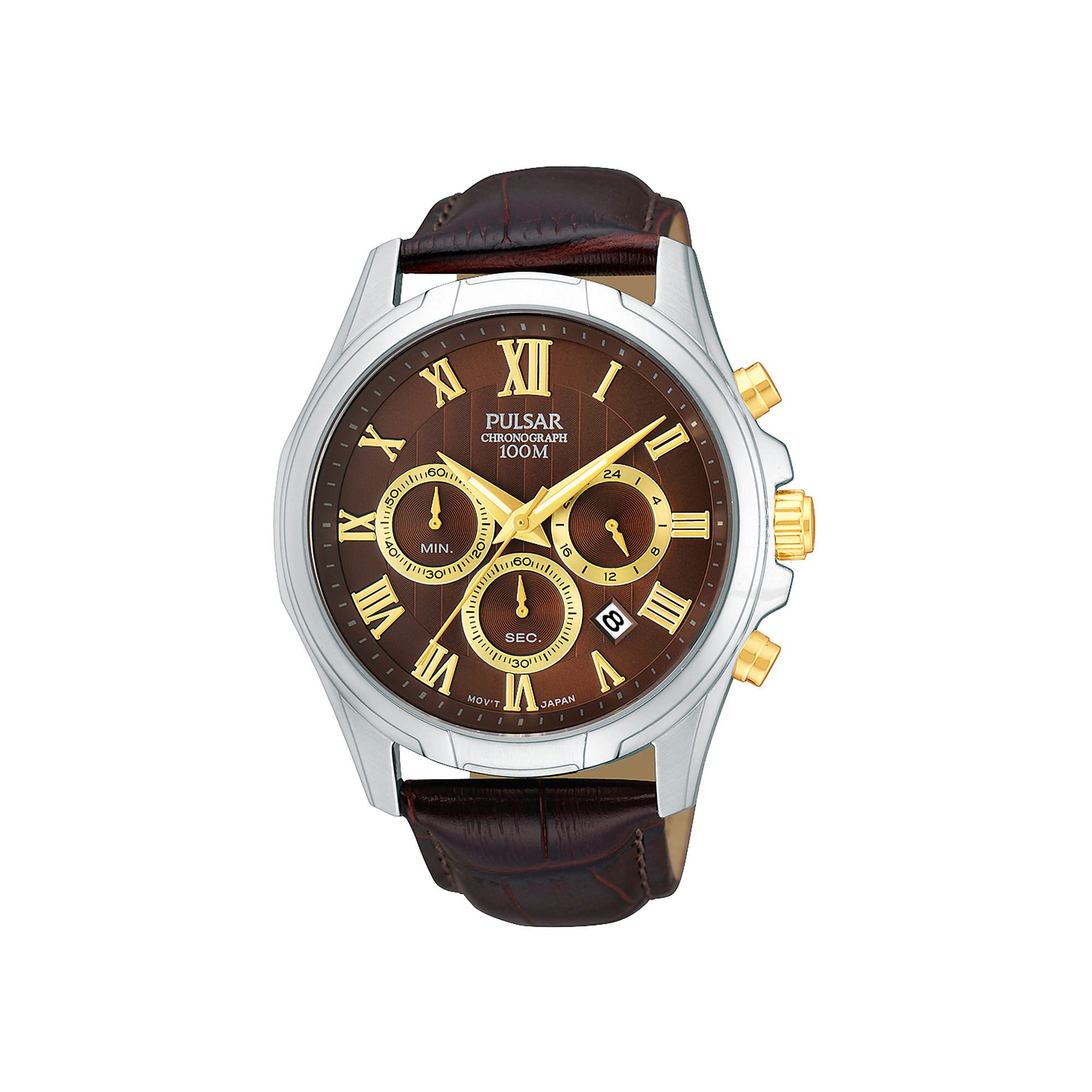 UPC 037738142702 product image for Pulsar Mens Two-Tone Brown Leather Strap Chronograph Watch | upcitemdb.com