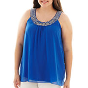 U-Knit Embellished Scoopneck Tank Top - Plus
