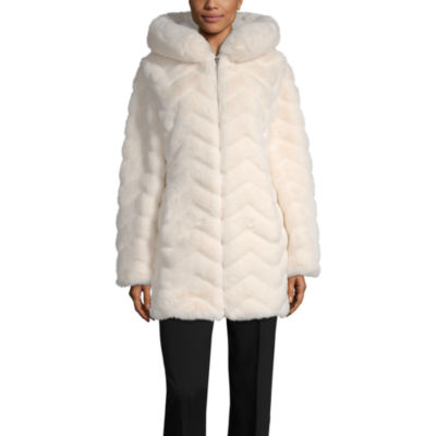 liz claiborne faux fur hooded heavyweight faux fur coat