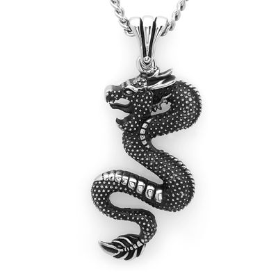Aokarry Jewelry Men Stainless Steel Necklace Pendant Necklace Dragon Silver 50 MM