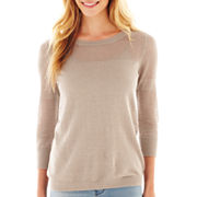 a.n.a® 3/4-Sleeve Mesh-Yoke Sweater 