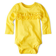 Okie Dokie® Long-Sleeve Ruffle Bodysuit – Girls newborn-24m