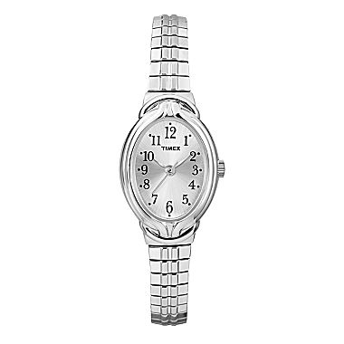 Timex® Womens Silver-Tone Oval Expansion Watch 