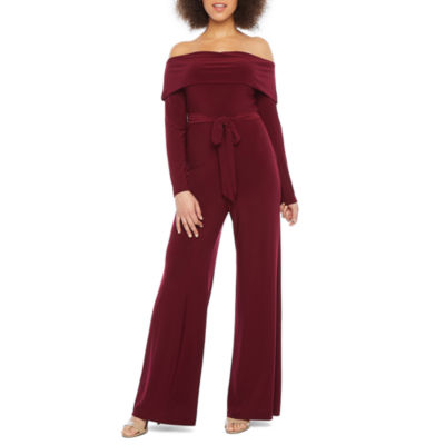 premier amour long sleeve off the shoulder jumpsuit