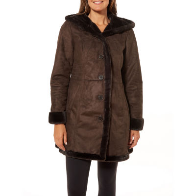 liz claiborne faux fur hooded heavyweight faux fur coat