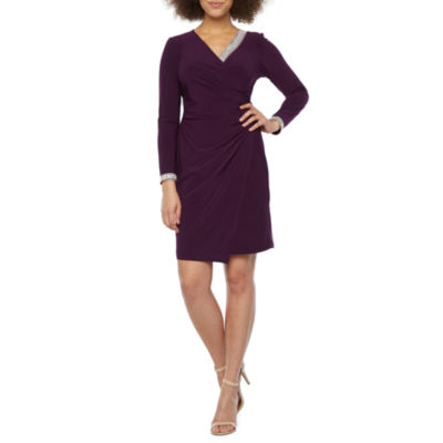 msk long sleeve embellished sheath dress