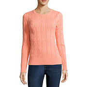 St. John's Bay® Long-Sleeve Cable-Knit Sweater - Tall