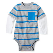 Okie Dokie® Long-Sleeve Striped Bodysuit – Boys newborn-24m