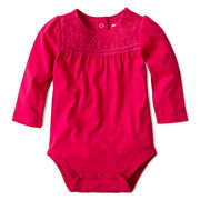 Arizona Long-Sleeve Lace Knit Bodysuit – Girls 3m-24m