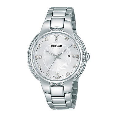 Pulsar® Business Womens Crystal-Accent Stainless Steel Bracelet