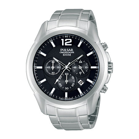 pulsar mens chronograph stopwatch stainless steel 100m quartz watch with date pt3003x1