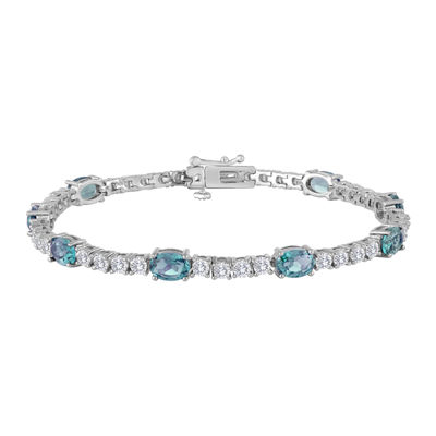 Huang and Co 13.00 Carat Genuine Blue Topaz Solid .925 Sterling Silver Double Tennis Bracelet