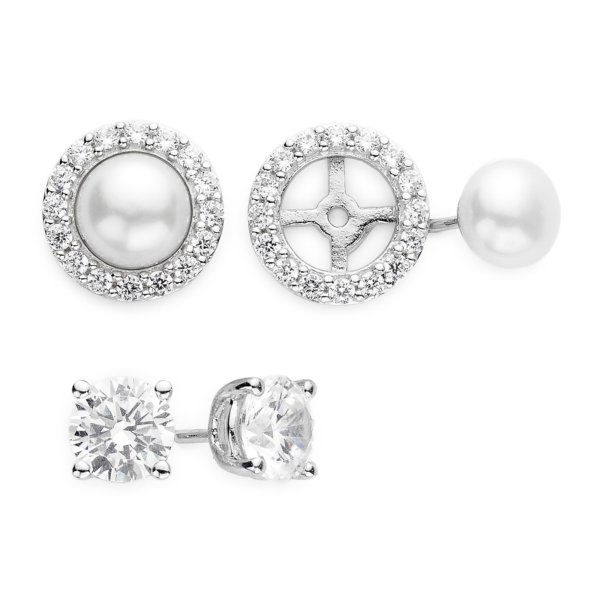 DiamonArt Cubic Zirconia and Cultured Freshwater Pearl 2-pr. Stud Earring Set