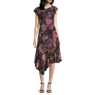 danny & nicole short sleeve lace floral fit & flare dress