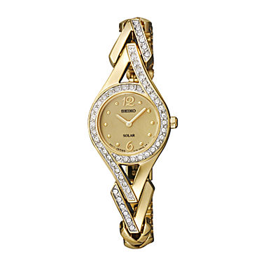 Seiko® Womens Crystal-Accent Gold-Tone Stainless Steel Solar