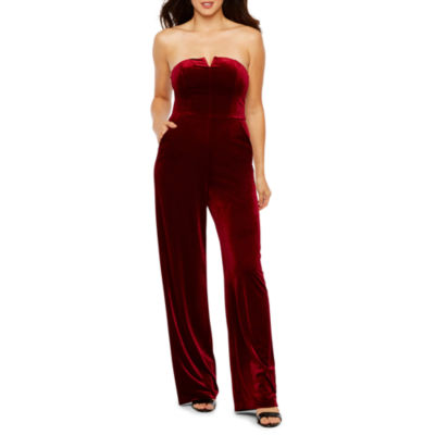 strapless velvet jumpsuit