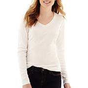 St. John's Bay® Long-Sleeve Essential V-Neck T-Shirt