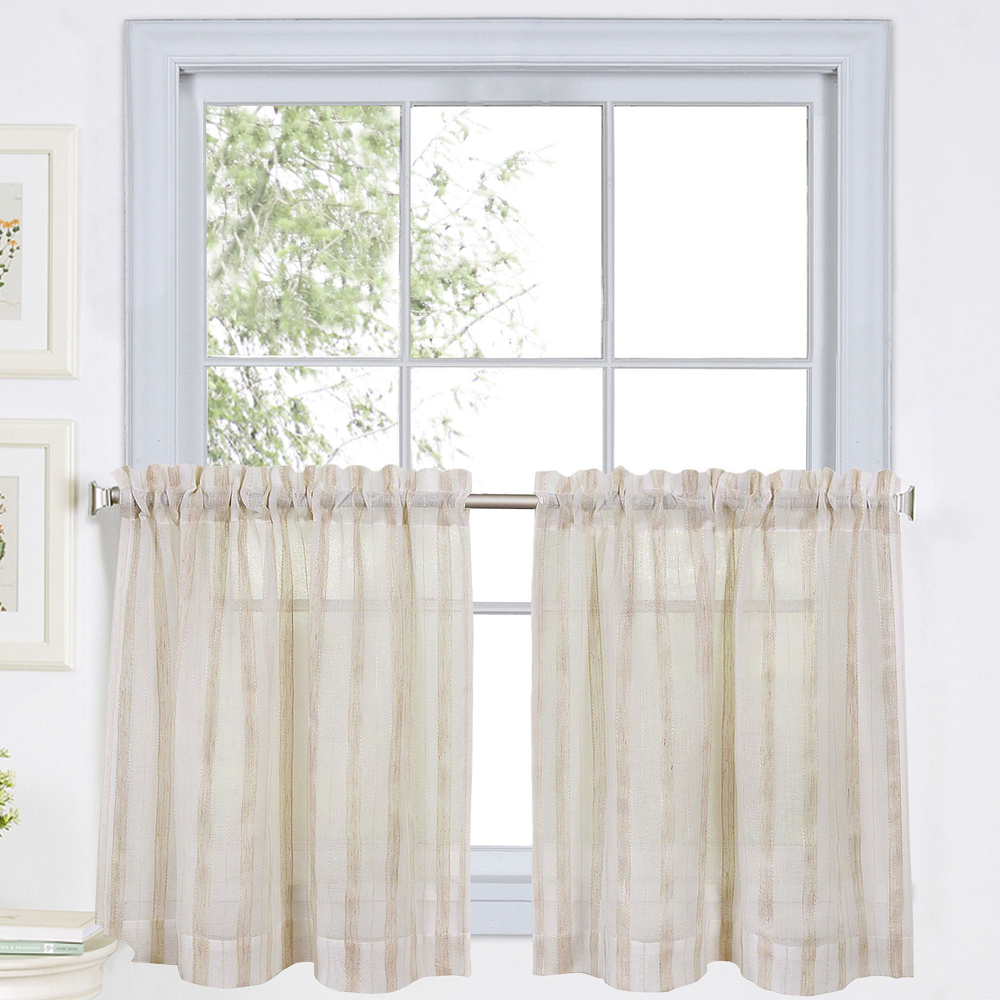 Linen Stripe Rod-Pocket Sheer Window Tiers